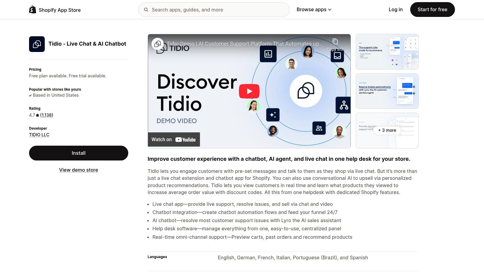 Tidio (Shopify App Store)