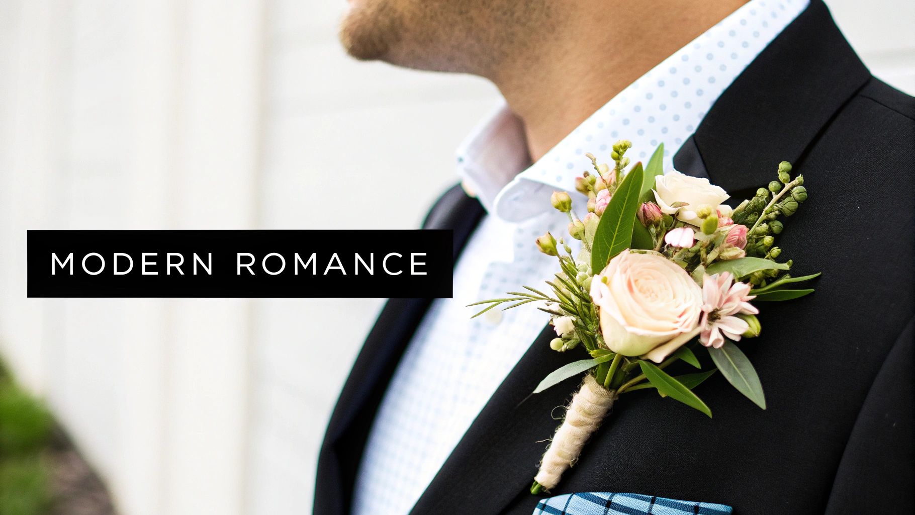 Charcoal Gray and Blush Pink wedding suit with pink tie and boutonnière