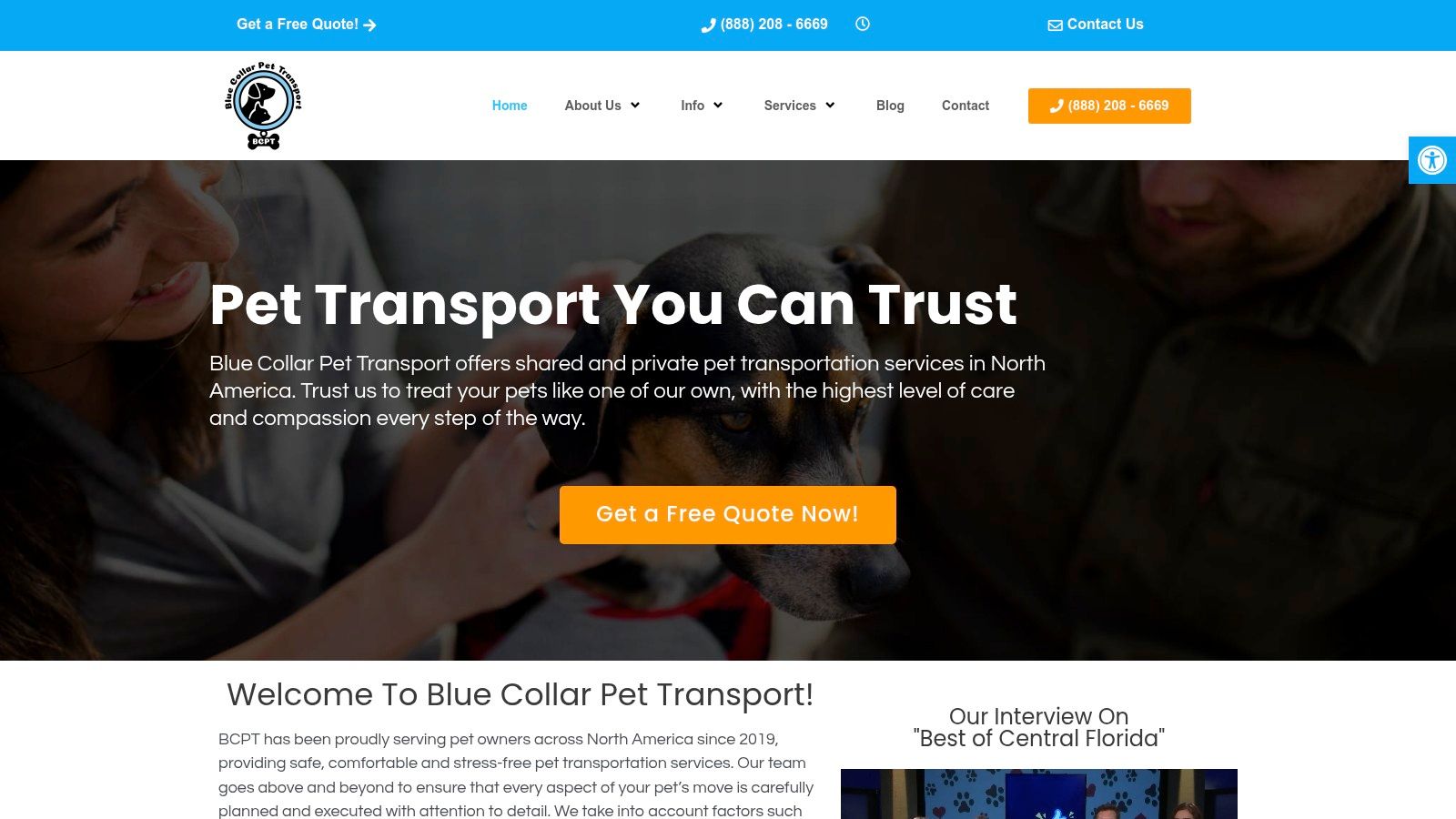 Blue Collar Pet Transport (Nationwide Ground and Flight Nanny Options)