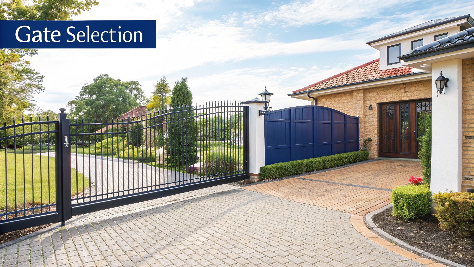 Image of a modern automatic sliding gate in front of a Newcastle home