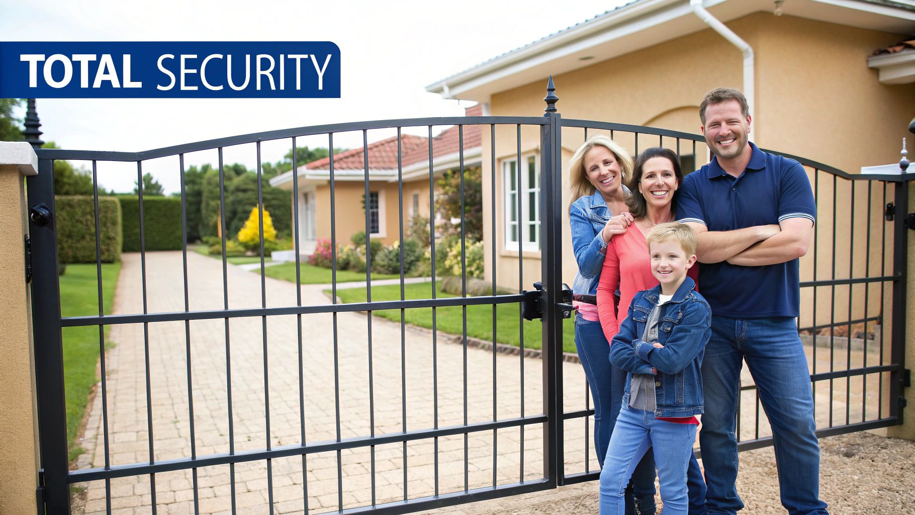 A family using a remote to open their modern automatic gate in a Newcastle suburb.