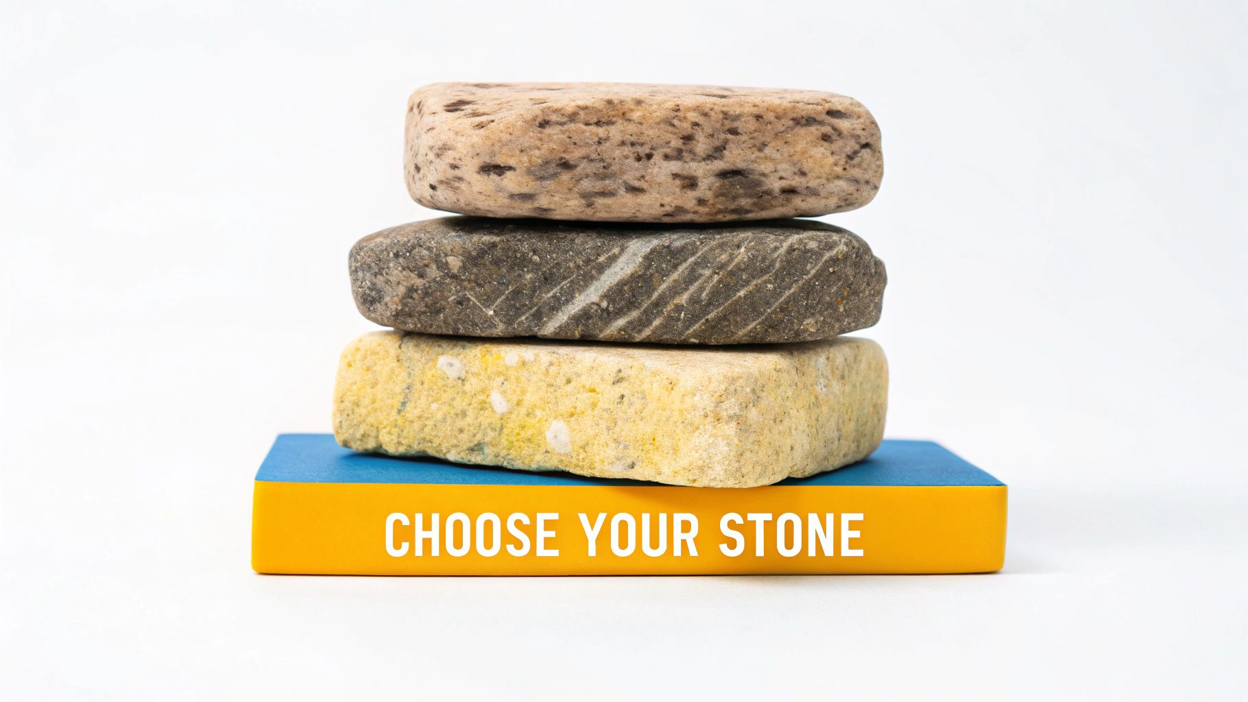 Various types of sandstone blocks with different colours and textures stacked neatly.