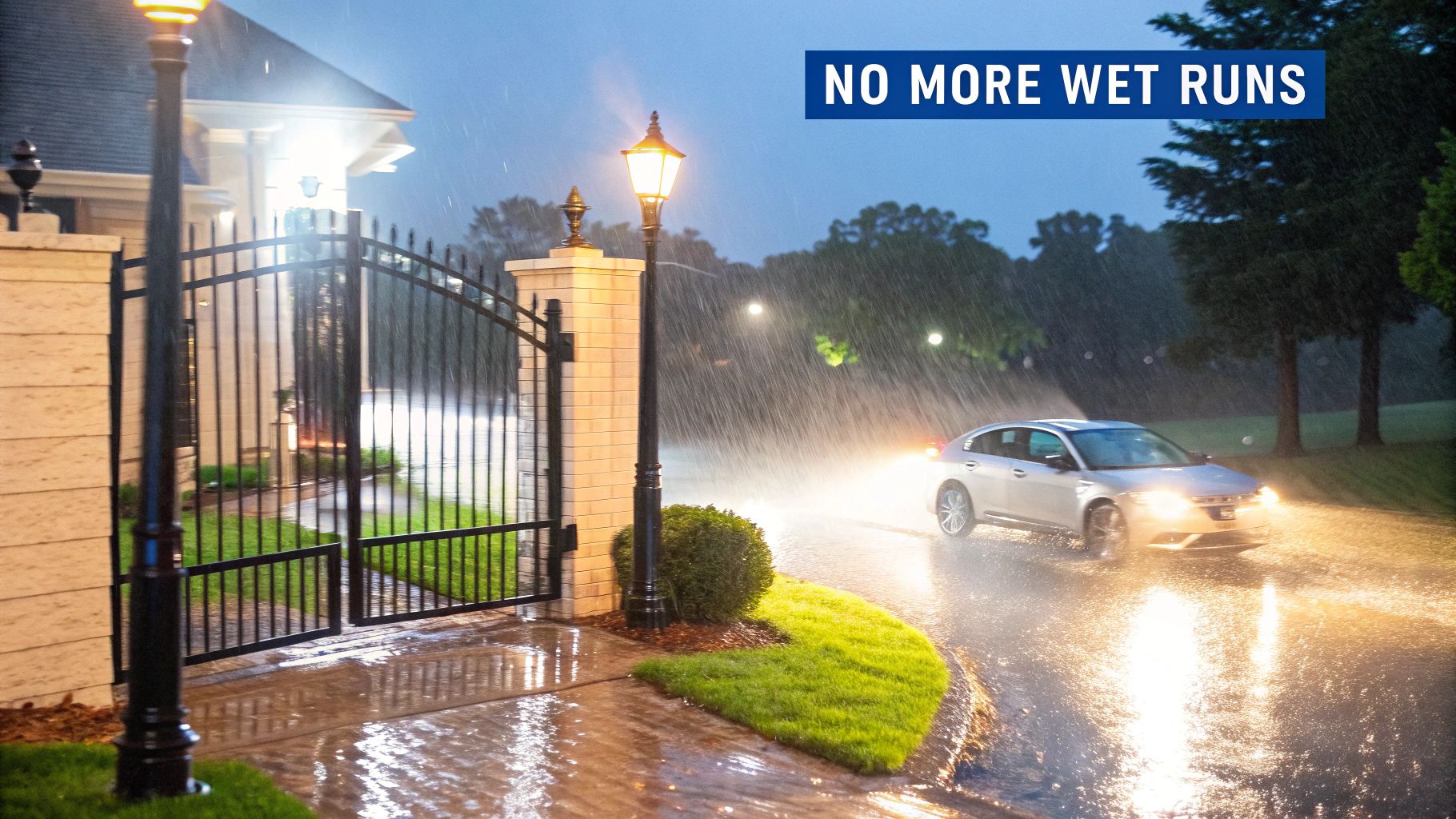 A modern automatic gate system on a suburban home driveway