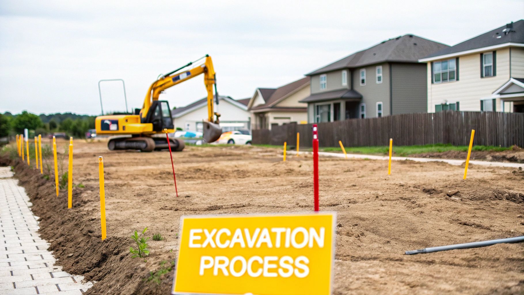Excavator digging the foundation for a new house.