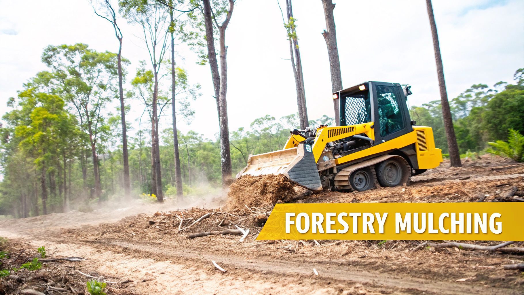 A forestry mulching machine clearing dense bushland on a property.
