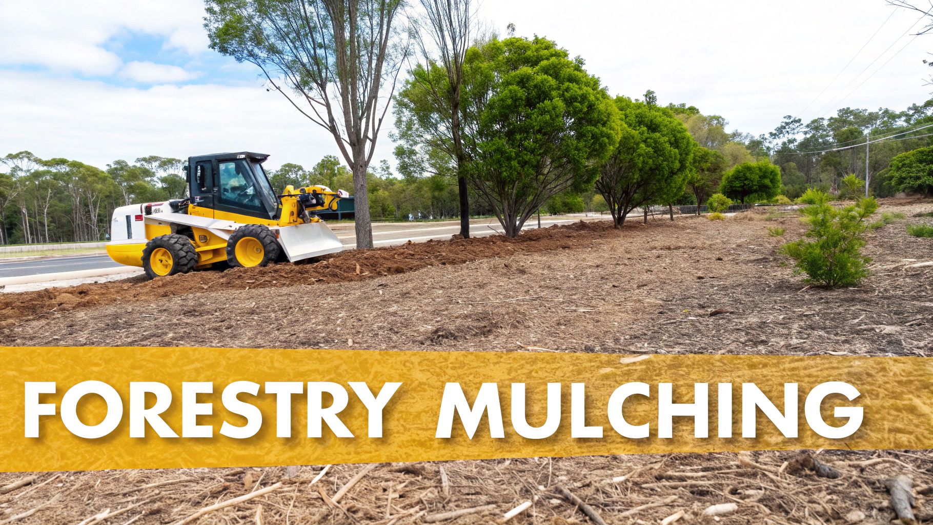 Forestry mulcher clearing dense vegetation on a property.
