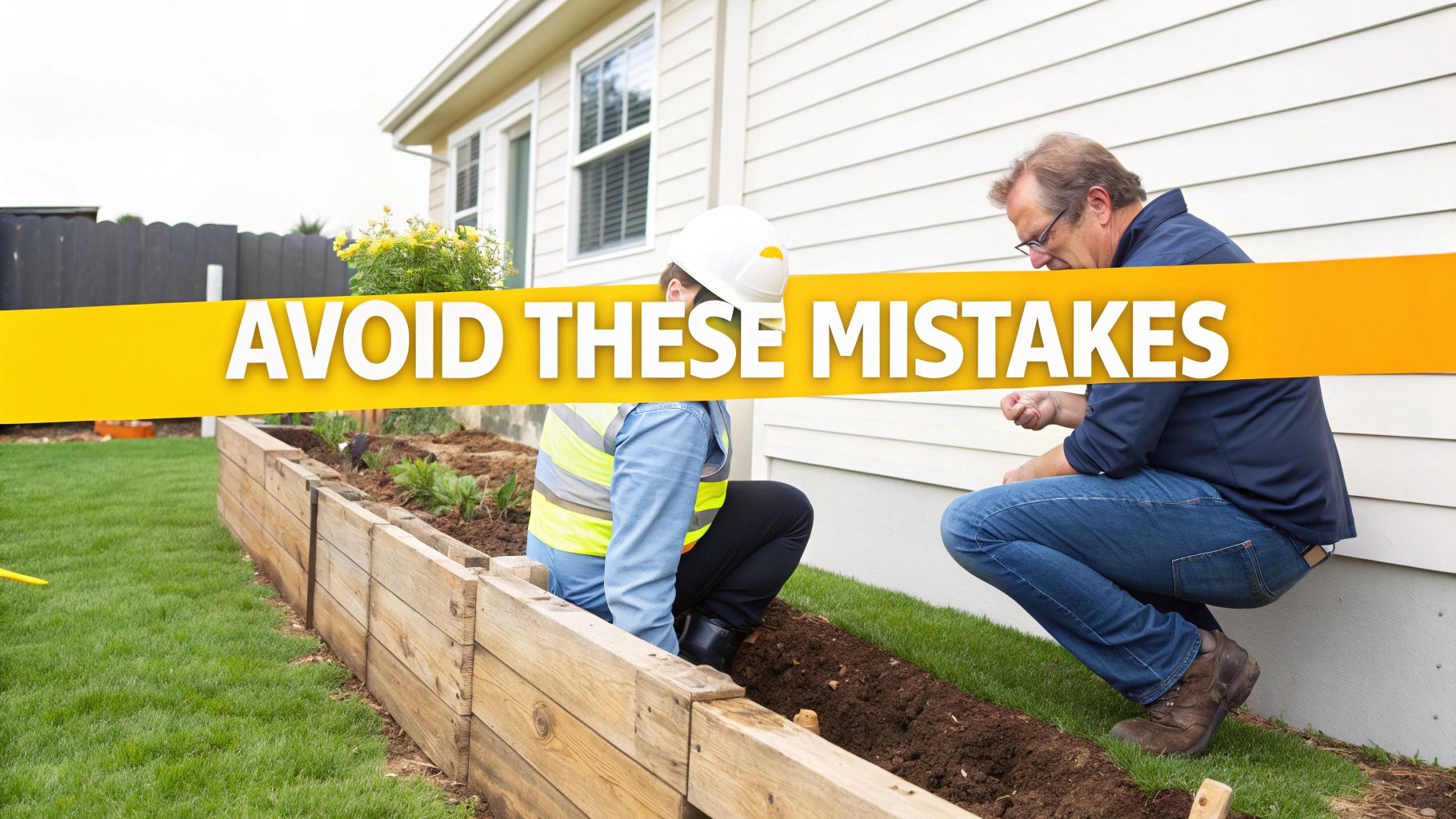 A newly constructed, well-built retaining wall showing good design and materials.