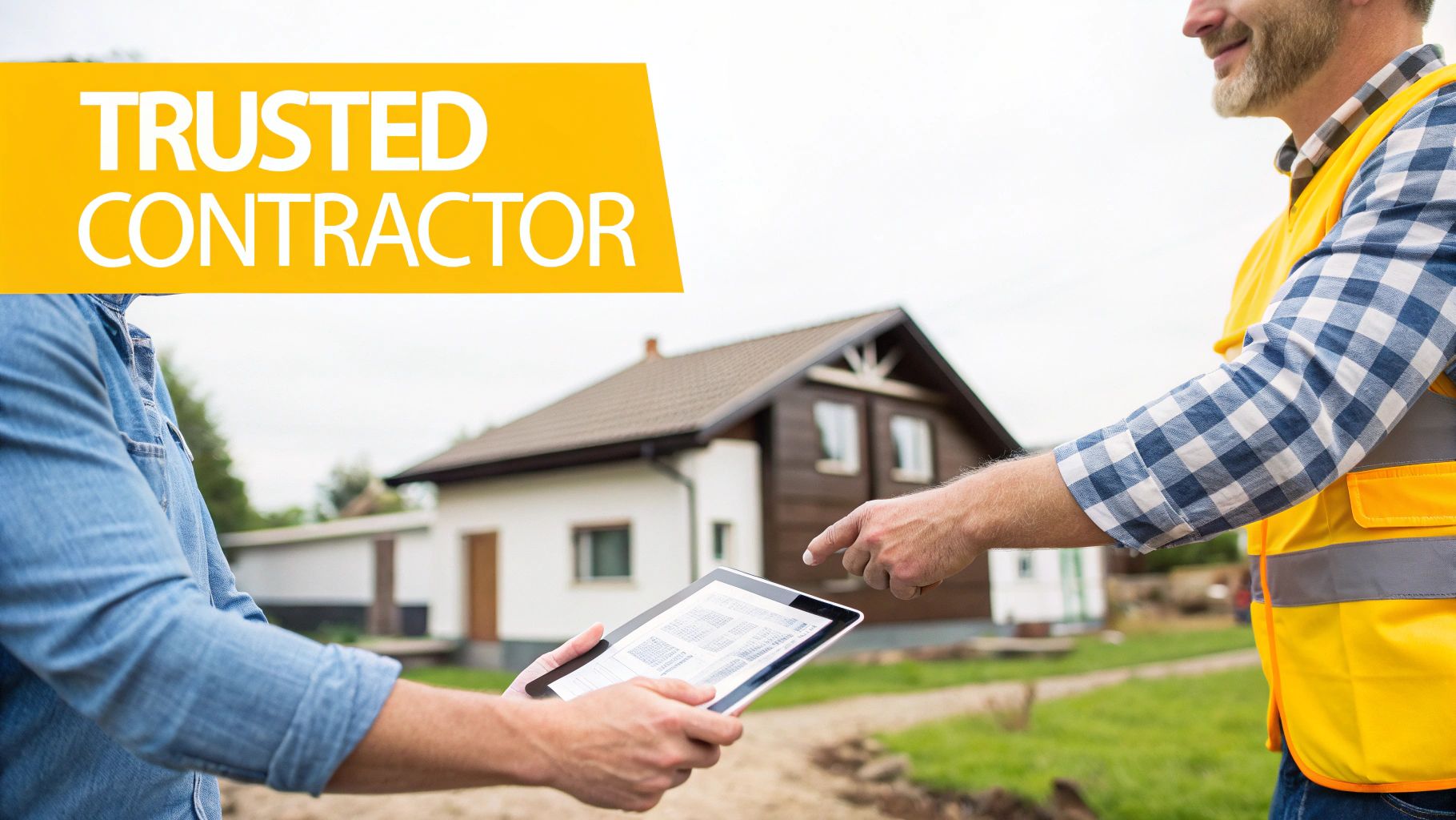 A team of professional contractors discussing plans on a property clearing site.