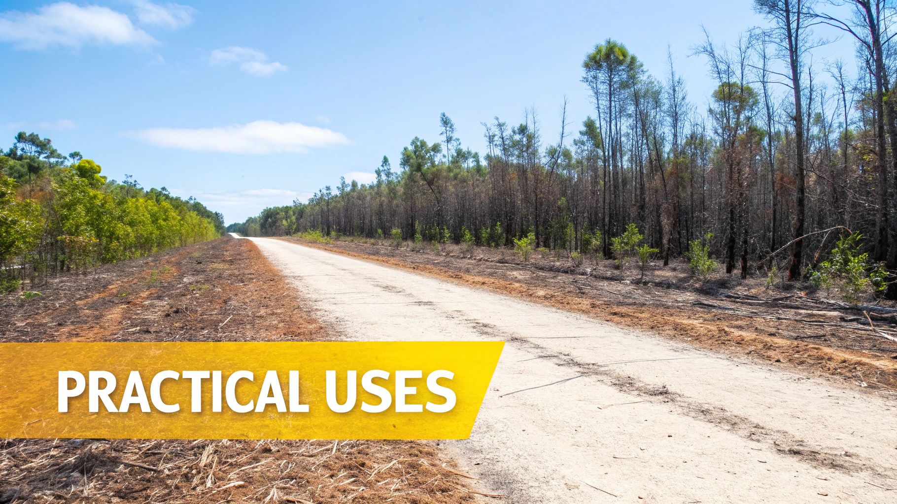 Dirt road through cleared forest area showing practical uses of forestry mulching services
