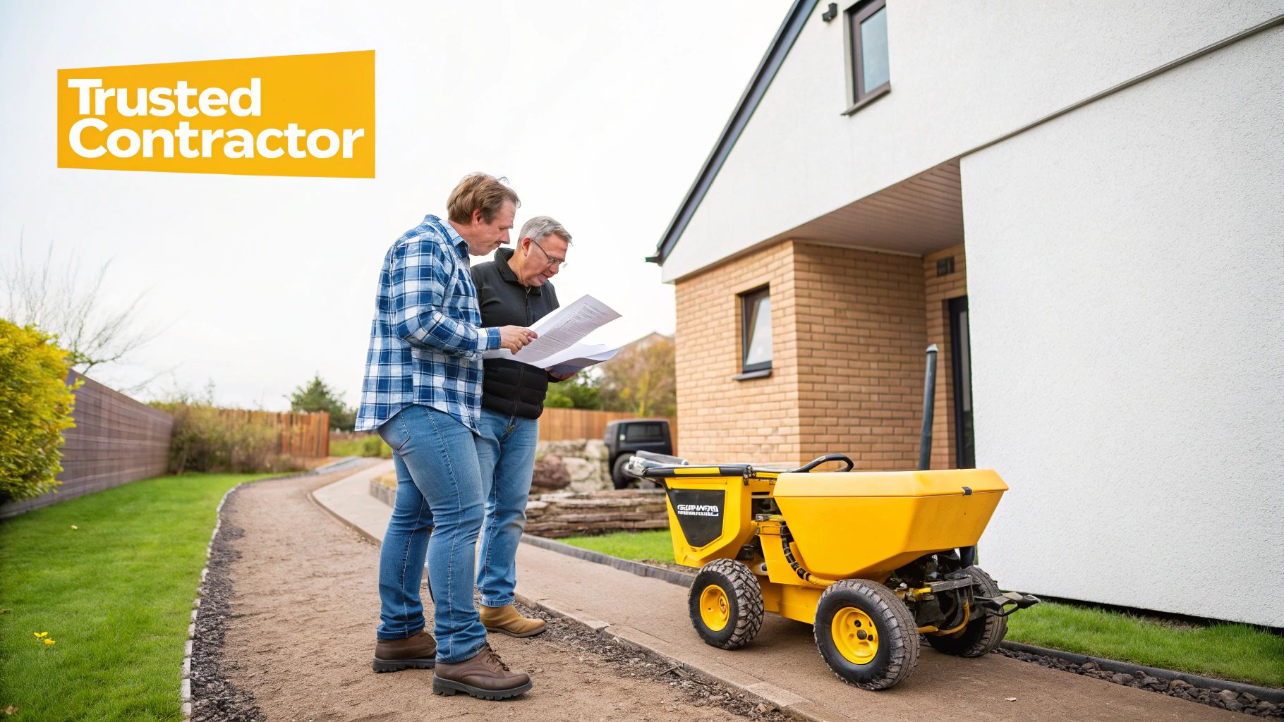 A skilled operator using a mini-excavator for a residential project.
