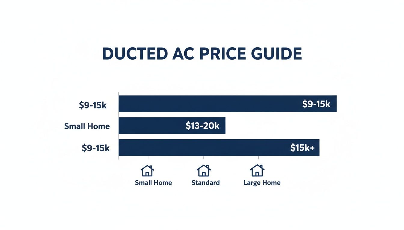 Bar chart showing ducted AC price guide for small, standard, and large homes with cost ranges.