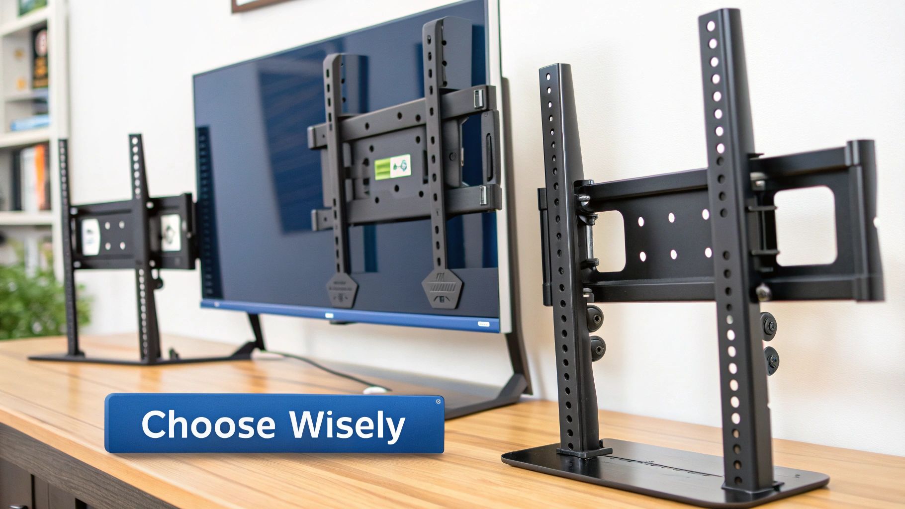 A neatly wall-mounted TV with a soundbar below it.