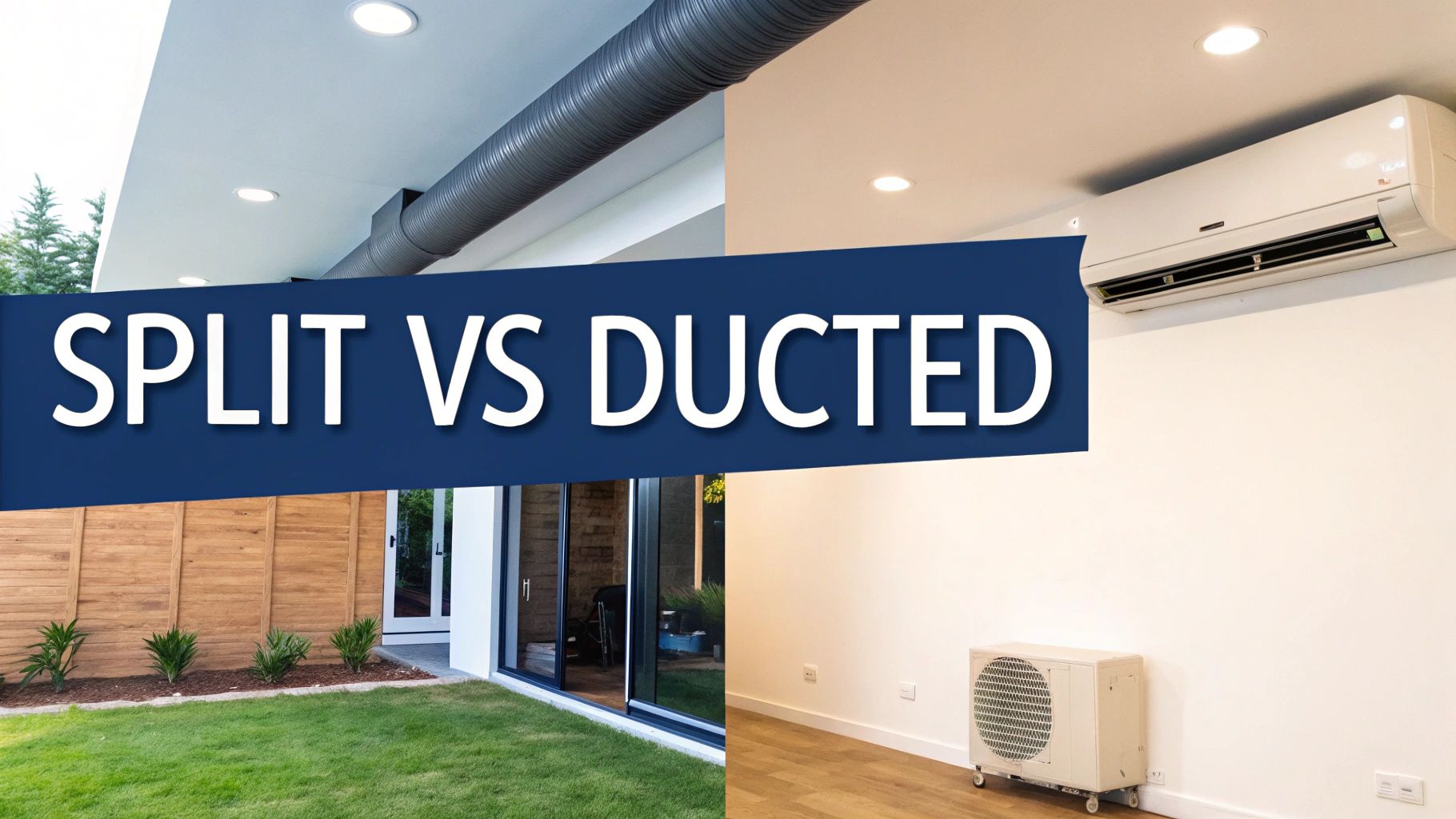 A visual comparison of split vs. ducted air conditioning systems in modern buildings.