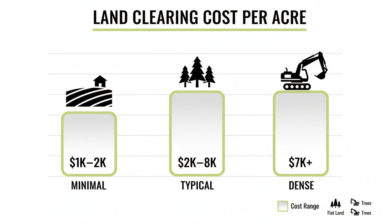 Bar chart illustrating land clearing costs per acre for minimal, typical, and dense land.