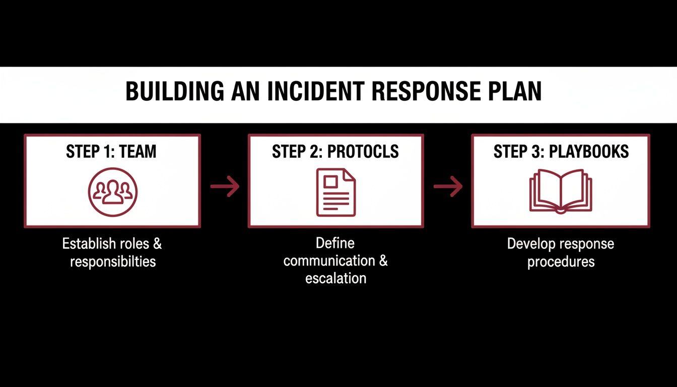 A flowchart illustrating the three key steps for building an effective incident response plan.