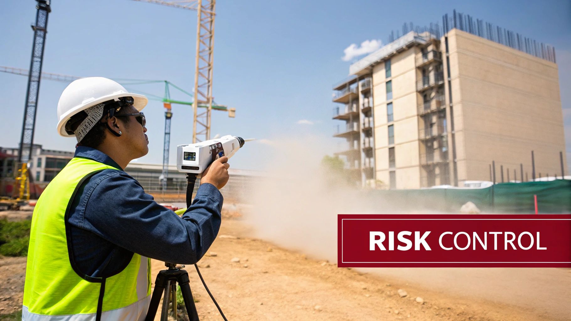 A certified occupational hygienist uses monitoring equipment in an industrial setting.