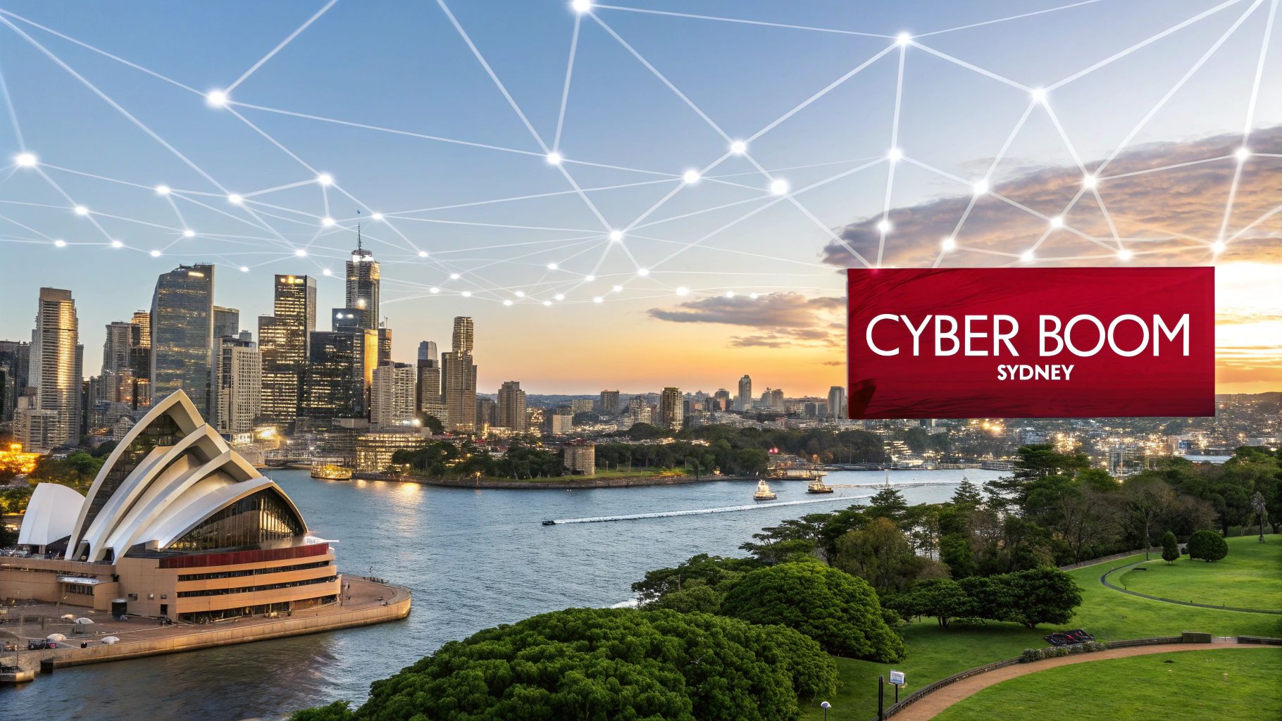 A bustling view of Sydney's central business district with modern skyscrapers under a clear sky, representing the city's economic and technological hub.