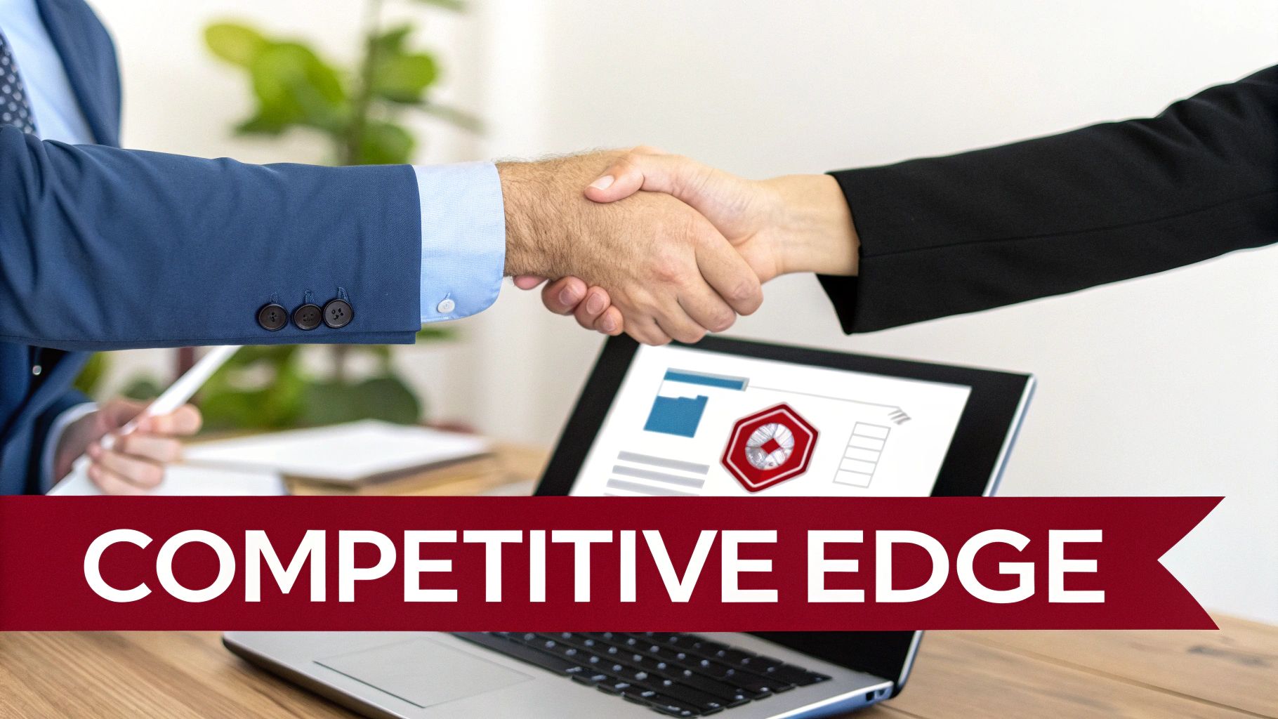 A professional team collaborating on a business strategy, symbolising the growth opportunities unlocked by an ISO 27001 certificate.