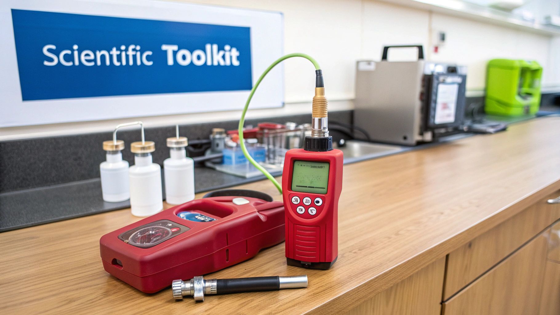 An occupational hygienist using a sound level meter to measure noise in a factory.