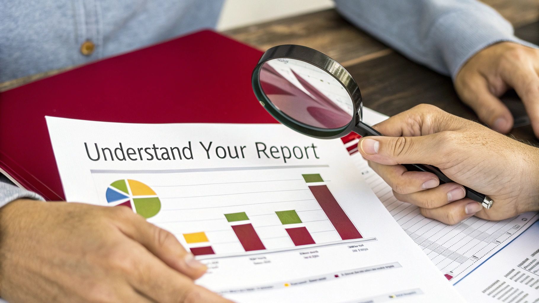 A person pointing at charts and graphs on a tablet screen, analysing data.