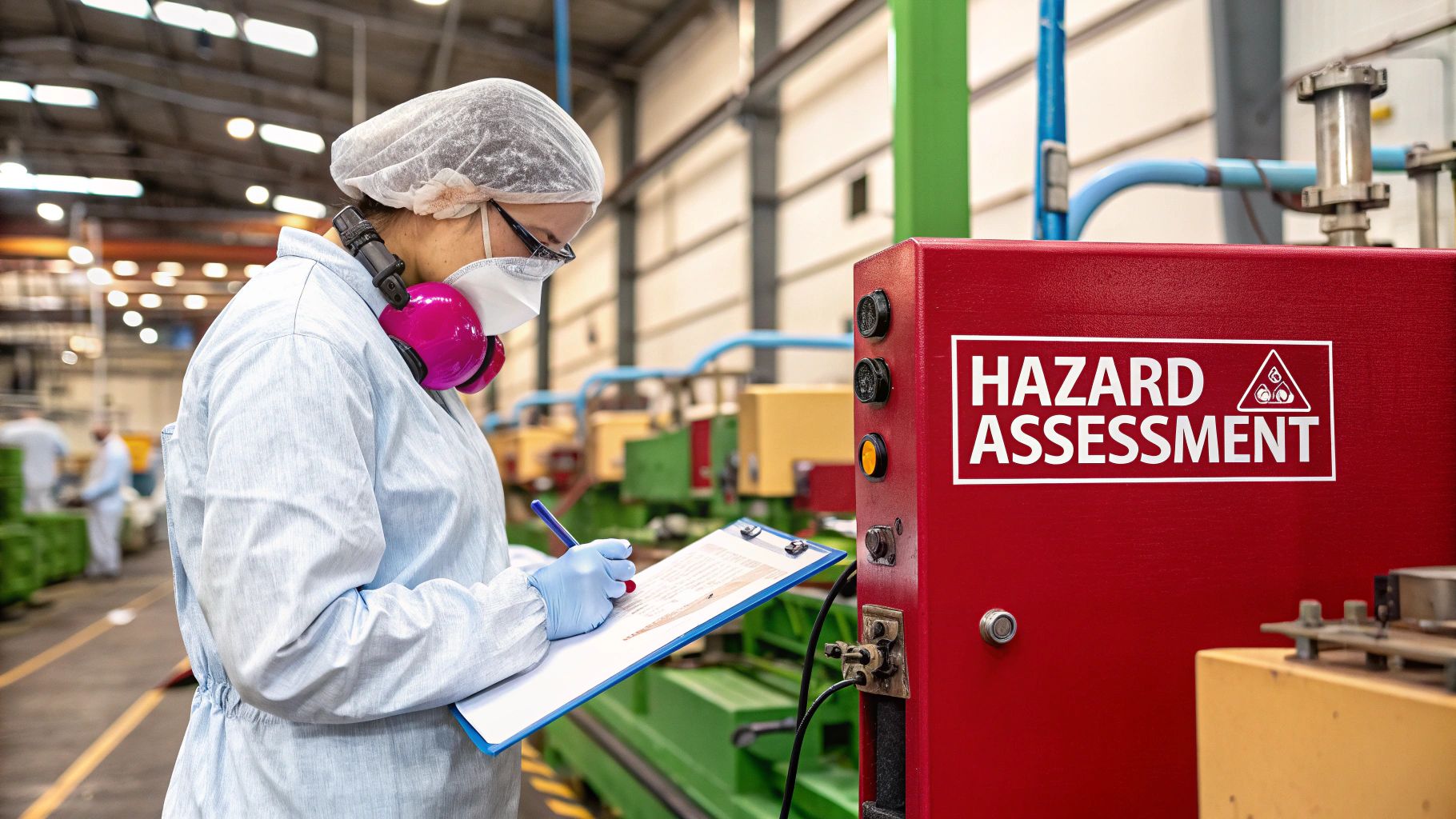 A consultant reviewing safety plans in an industrial setting