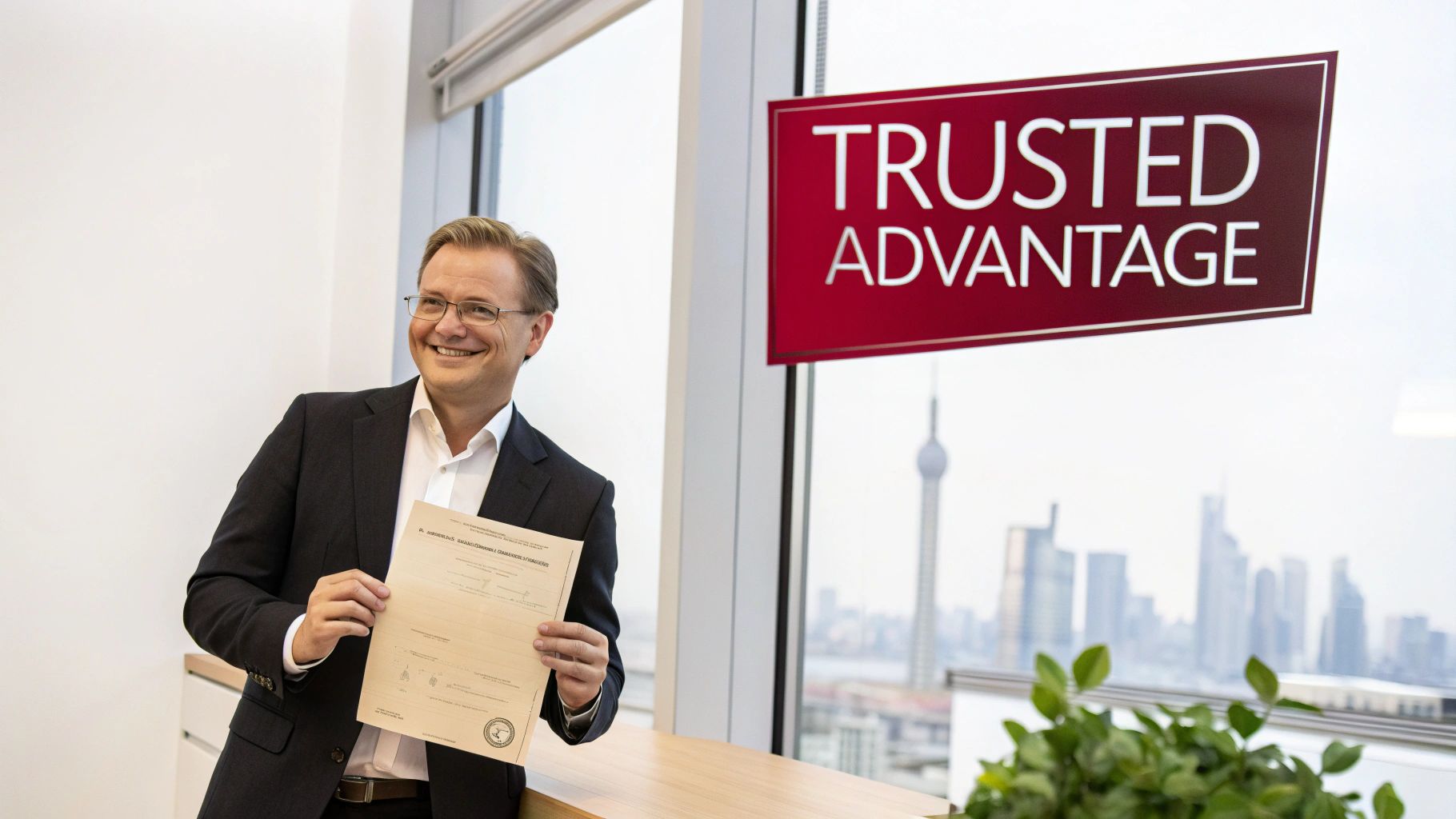 A professional team collaborating in a modern office, symbolizing trust and excellence.