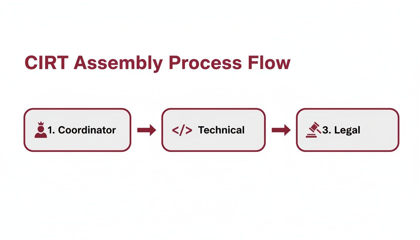 Flowchart illustrating the CIRT assembly process steps: Coordinator, Technical, and Legal.
