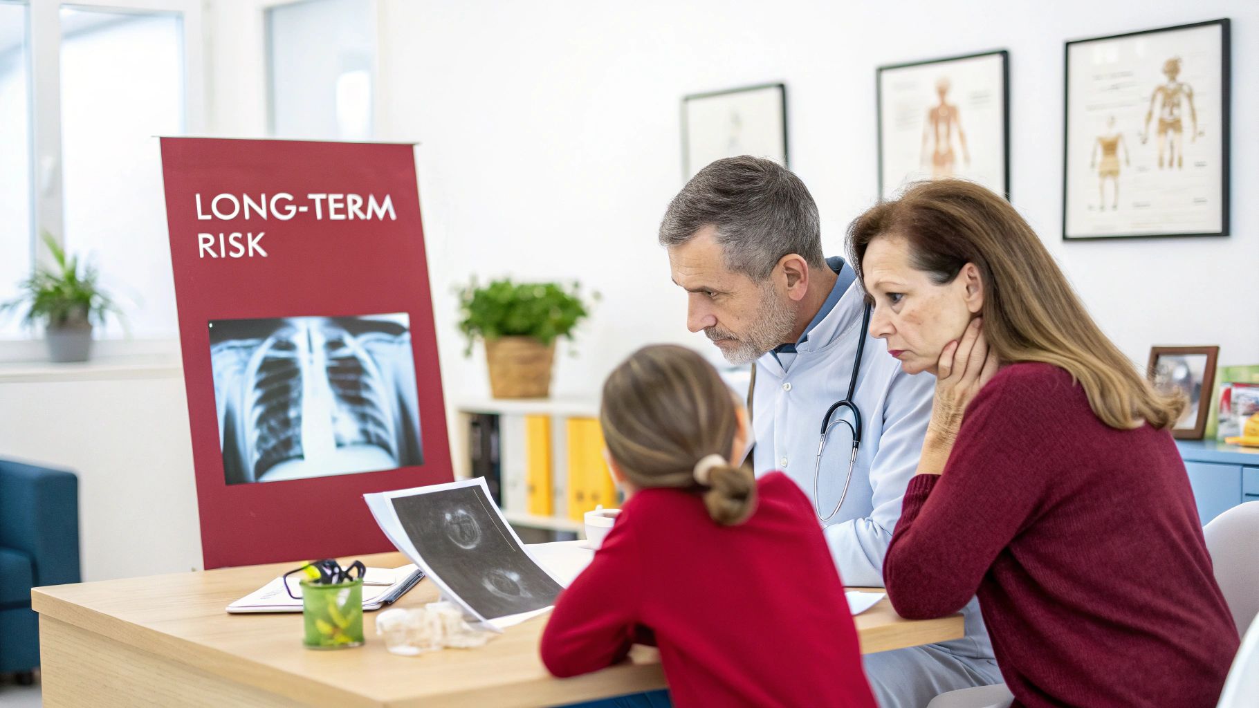 A close-up shot of a doctor reviewing a chest X-ray, highlighting the serious medical implications of lung diseases.
