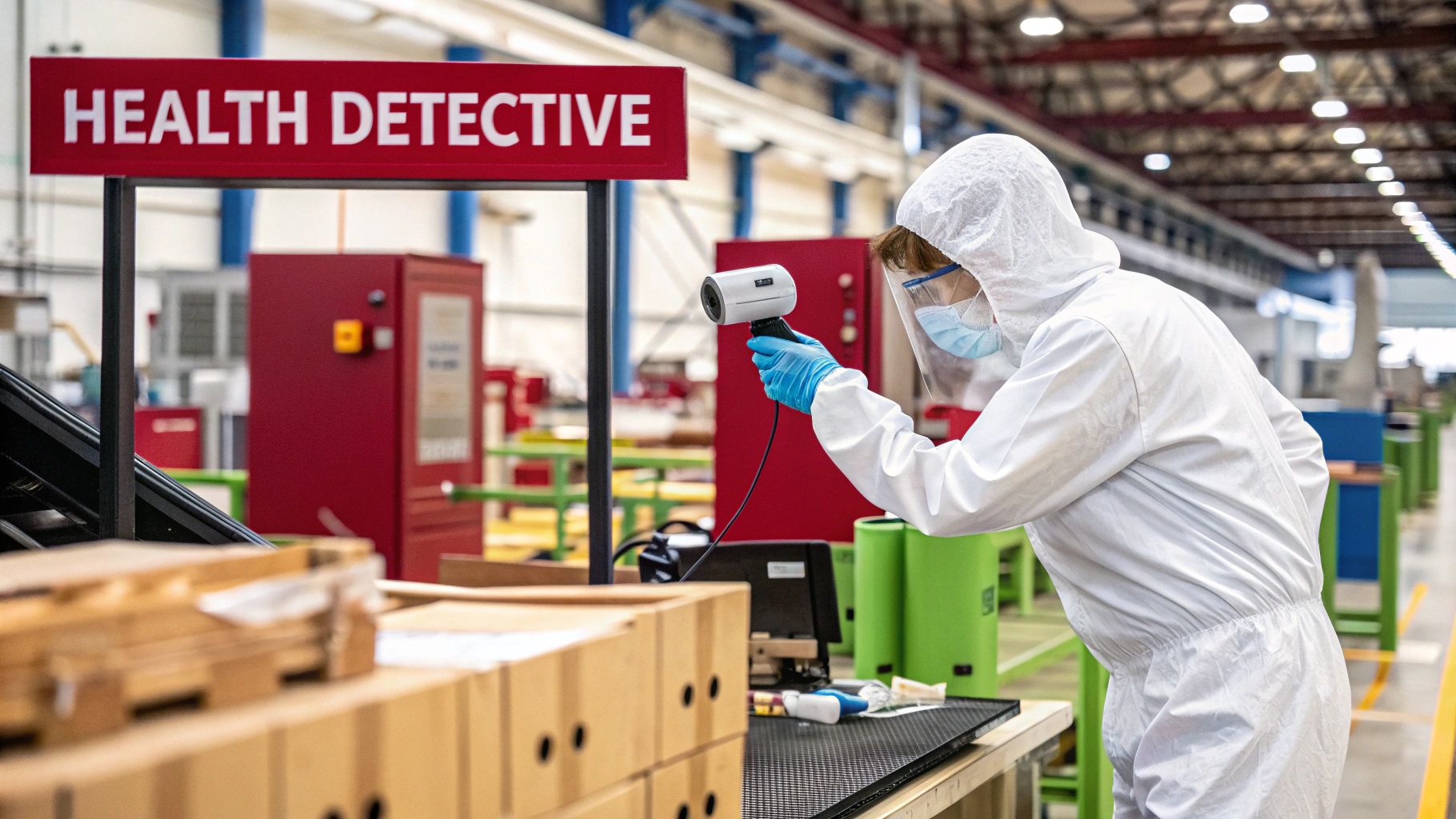 A certified occupational hygienist inspecting a worksite with specialised equipment.