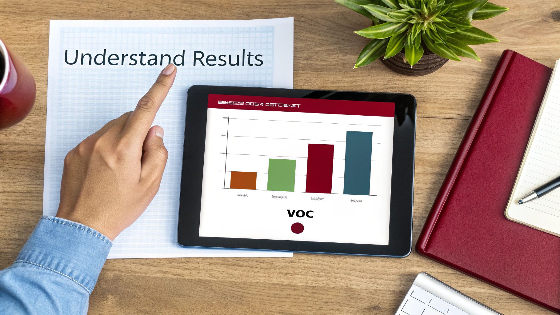 A person reviewing a scientific report with charts and graphs, representing the interpretation of VOC test results.