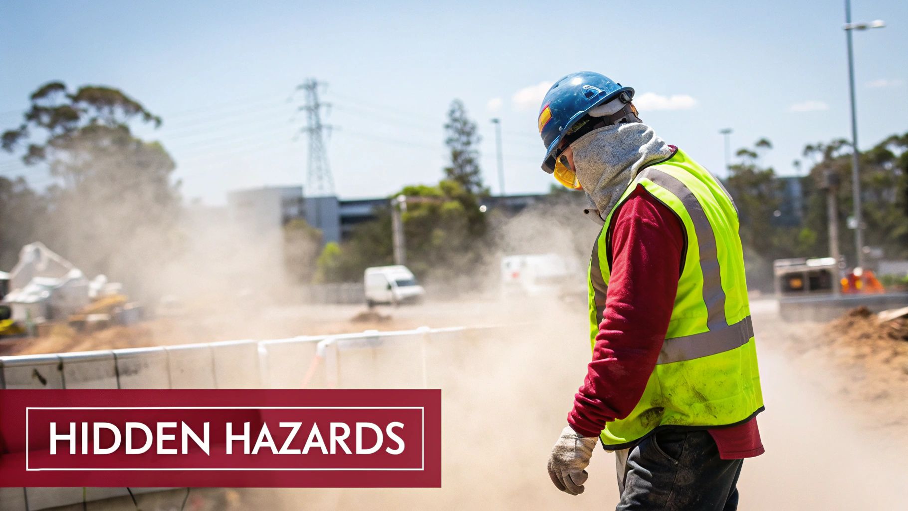 A hygienist in Queensland taking an air sample in a construction setting.