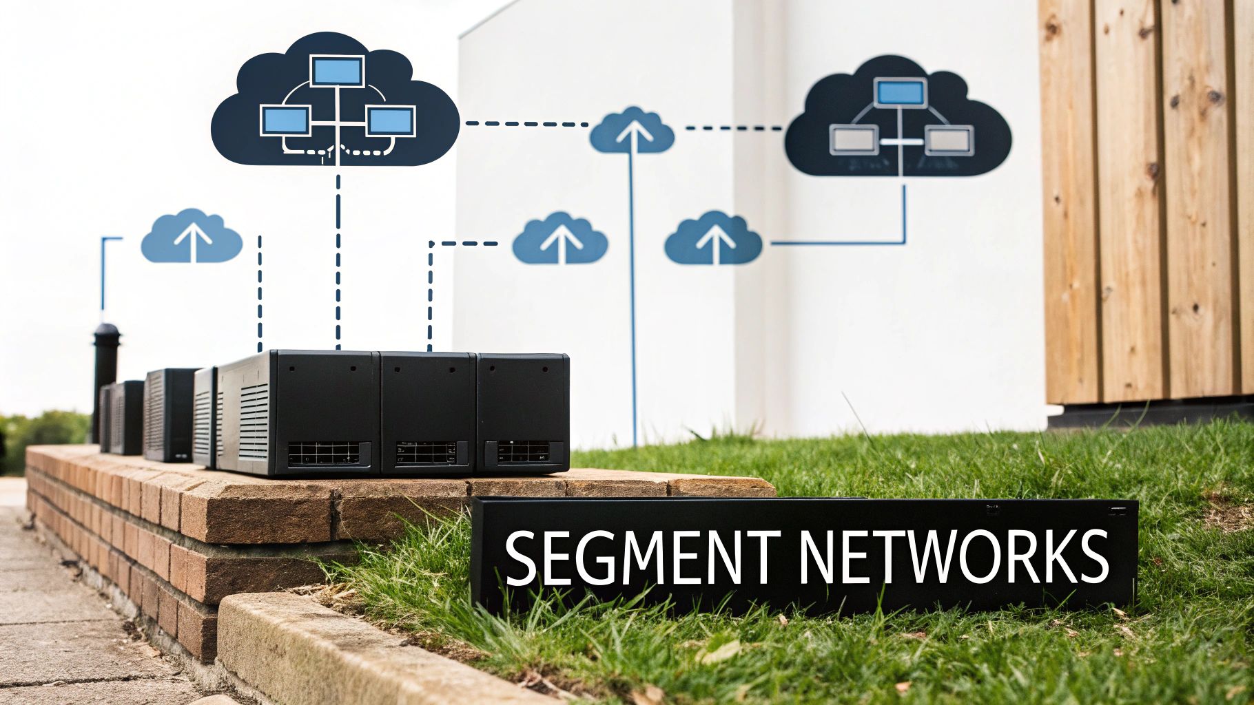 Outdoor network devices and cloud network diagrams illustrate segment networks for cloud security.