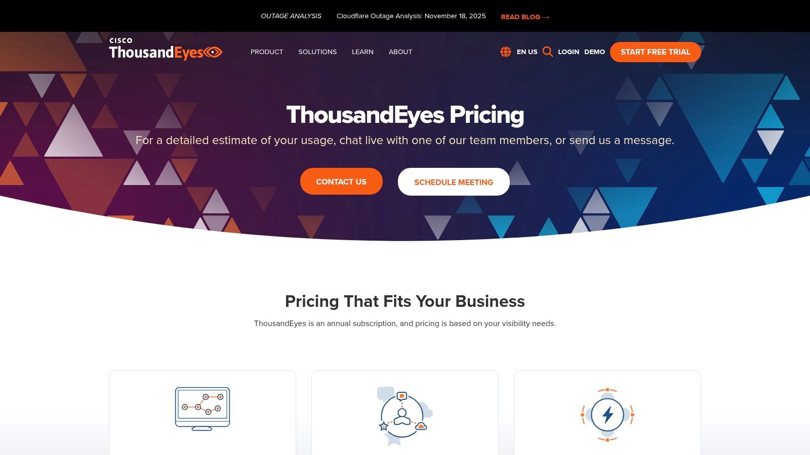 Cisco ThousandEyes dashboard showing network path visualization