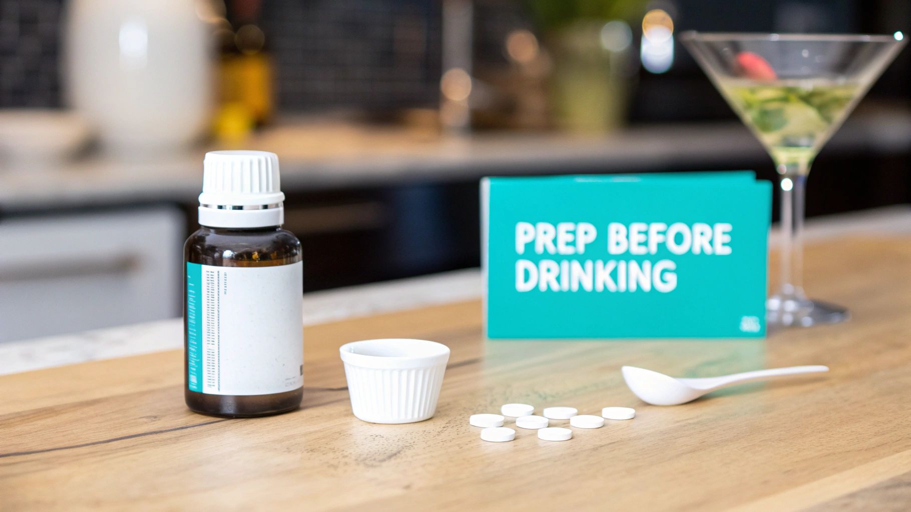 A group of friends laughing and toasting with drinks, looking happy and energetic.