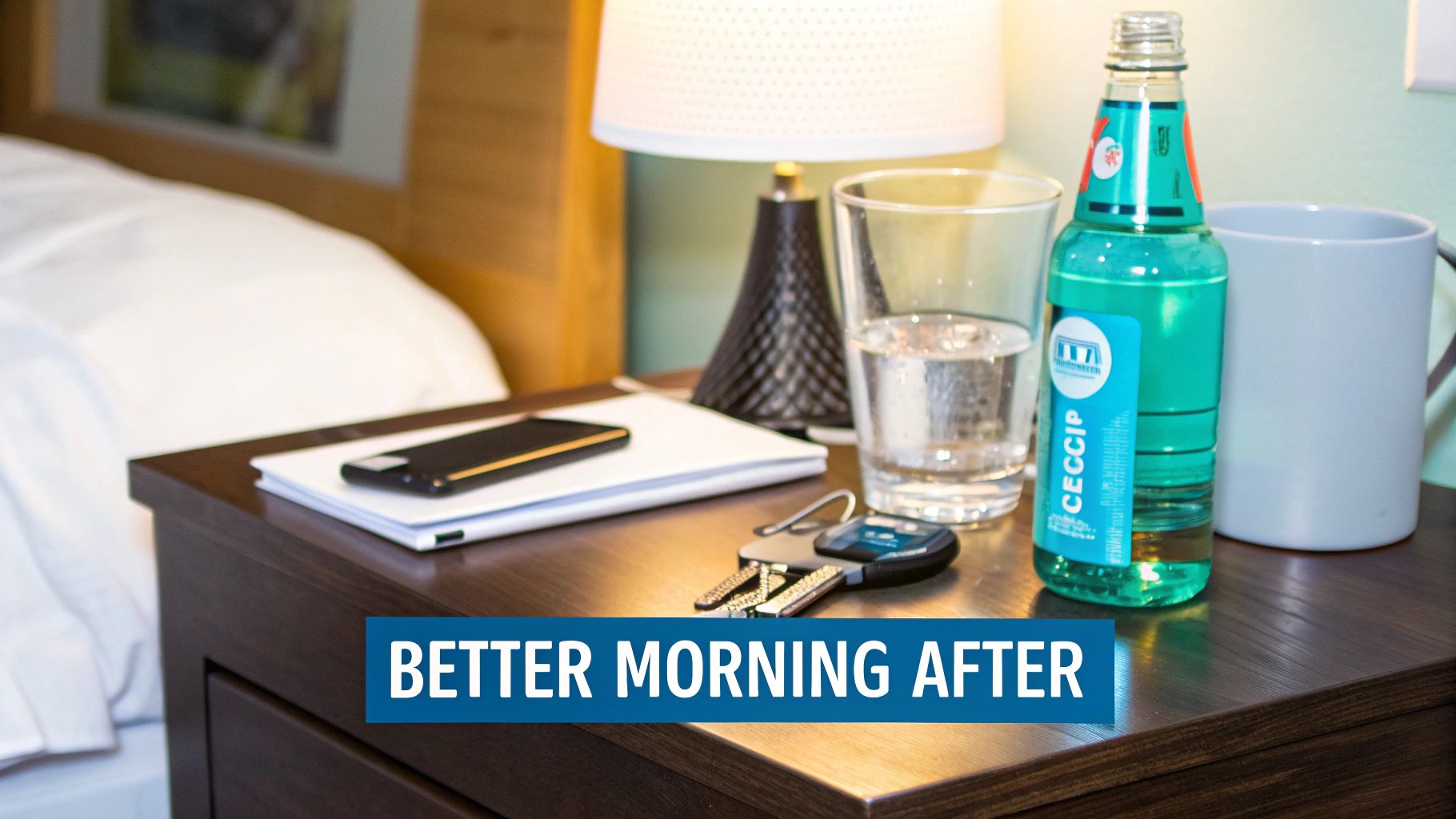 Friends toasting drinks at a bar, looking happy and healthy.
