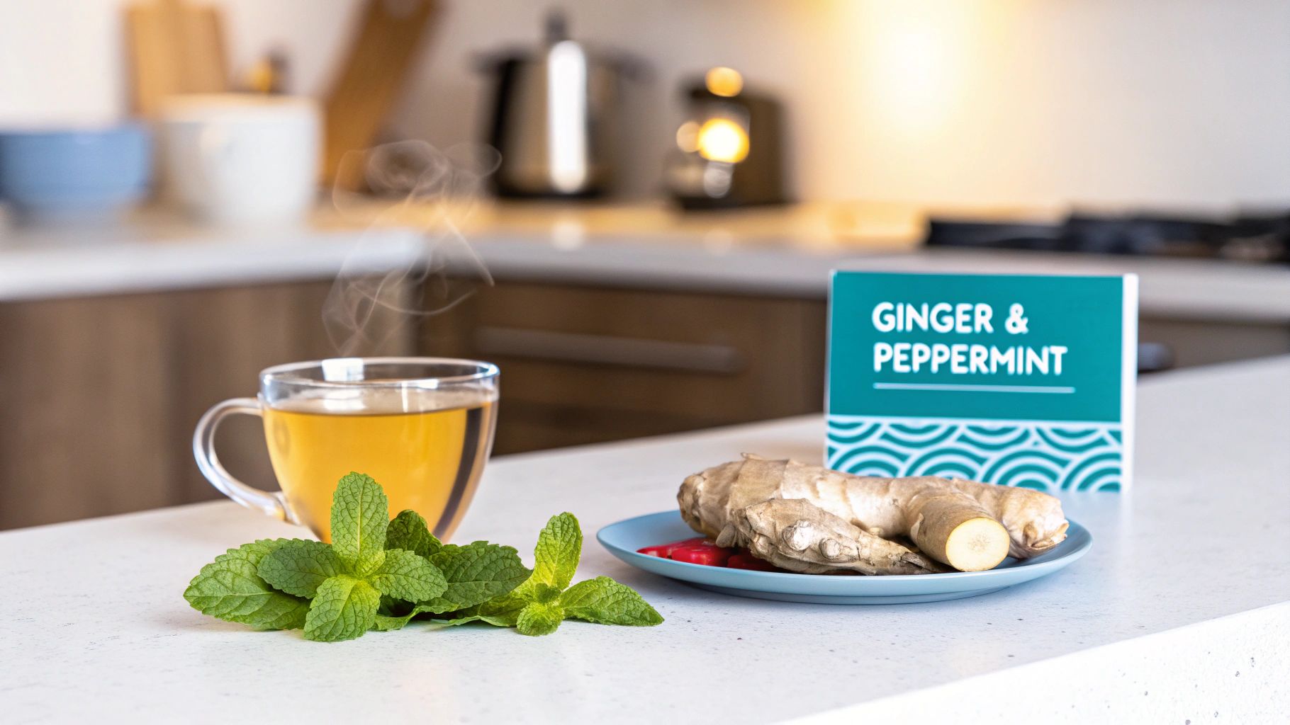 Bland foods like crackers and toast on a plate to calm an upset stomach