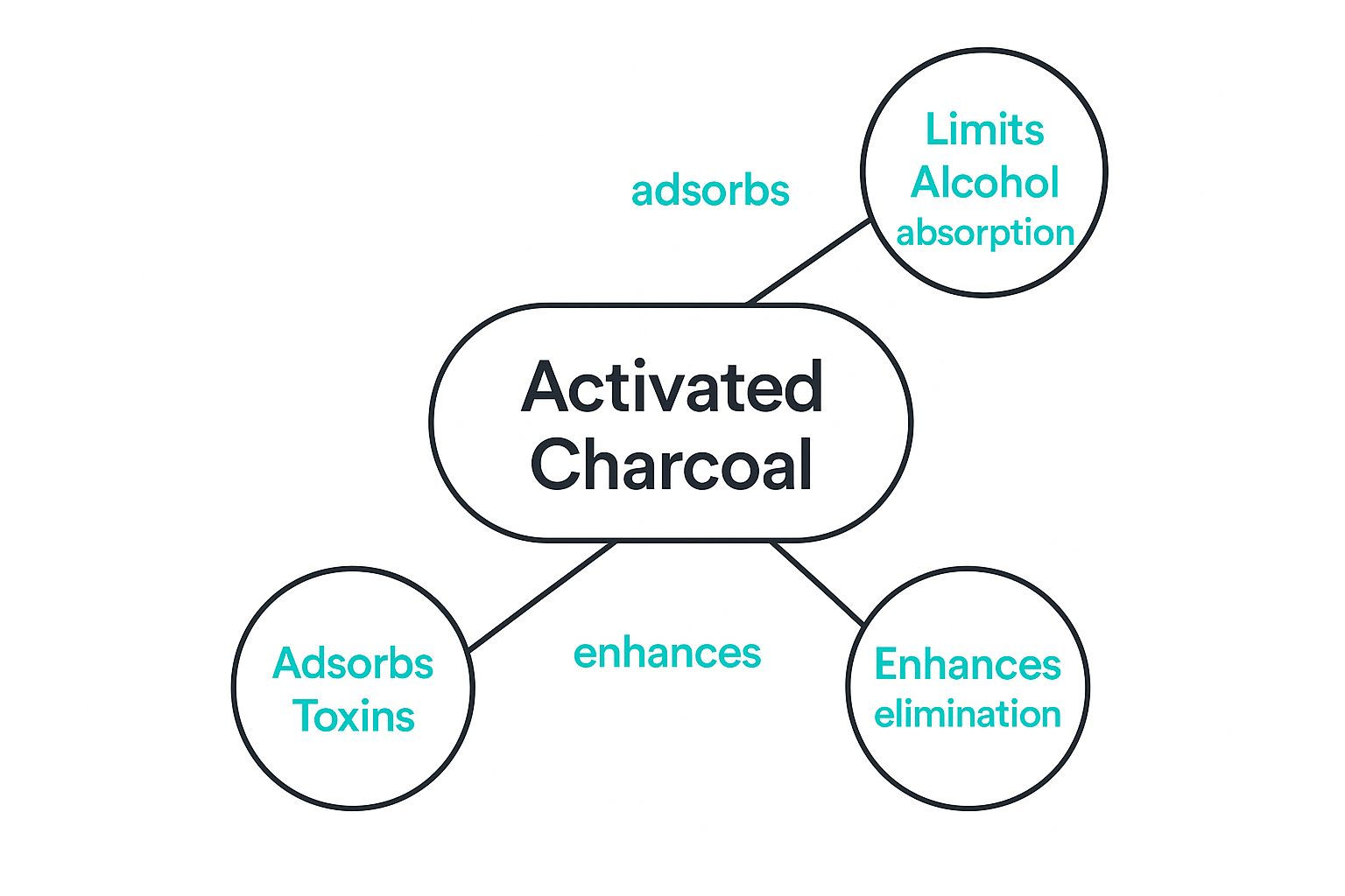 Infographic about activated charcoal and alcohol