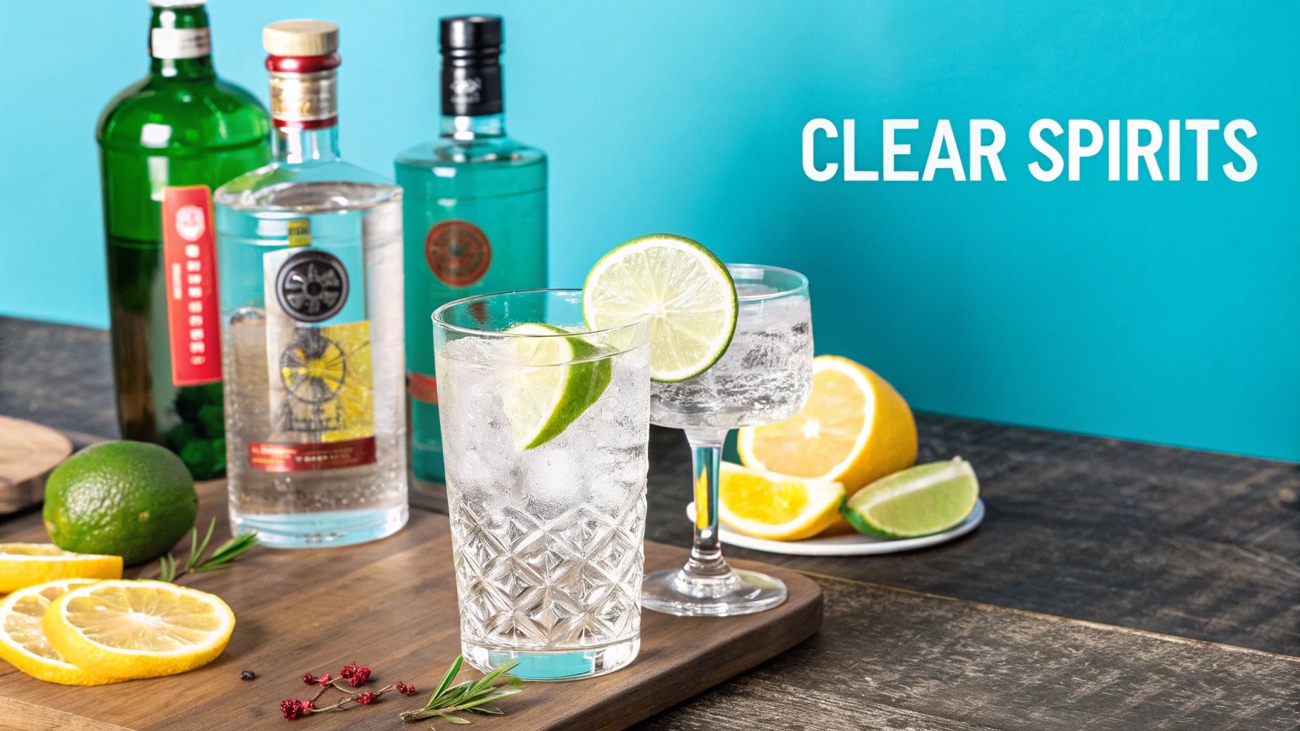 A bartender pouring a clear spirit into a cocktail glass with fresh citrus garnish nearby.