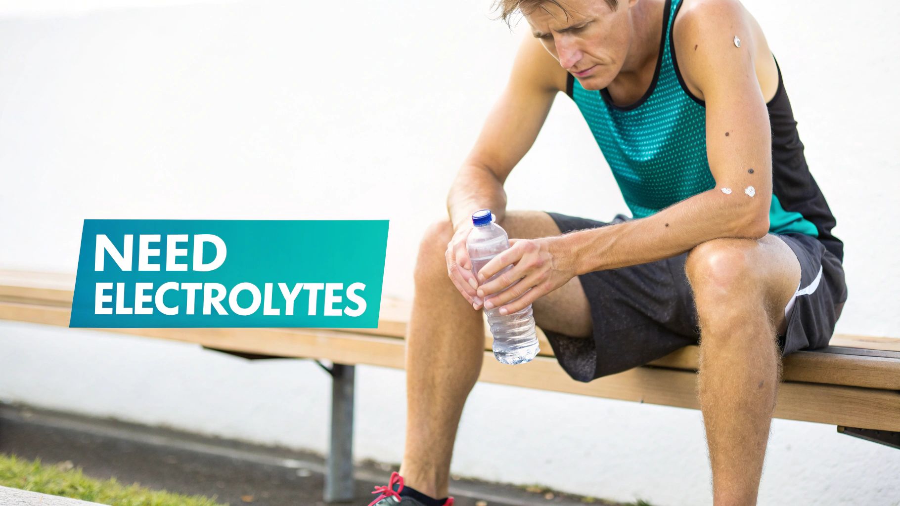 Athletic woman in sportswear holding water bottle after workout needing electrolyte replenishment