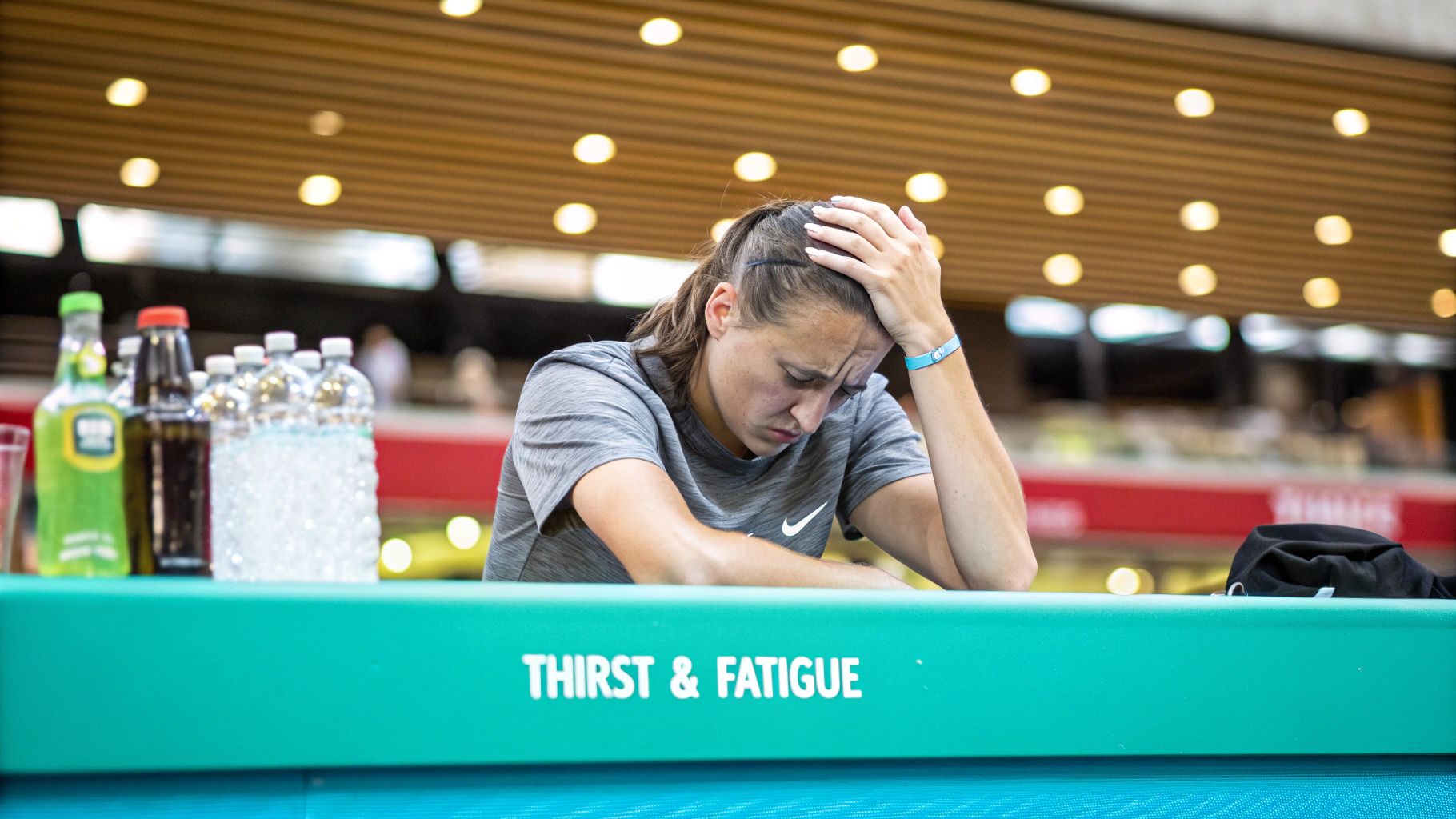 A person looking tired and thoughtful, representing the internal monitoring of dehydration symptoms.