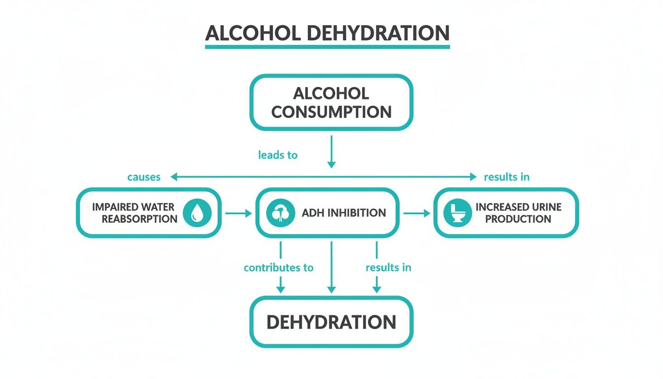 Infographic about why does alcohol cause dehydration