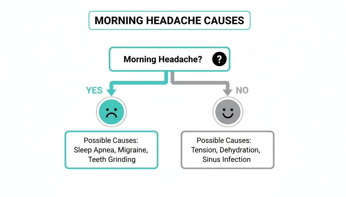 Flowchart illustrating possible causes of morning headaches, categorized by presence or absence.