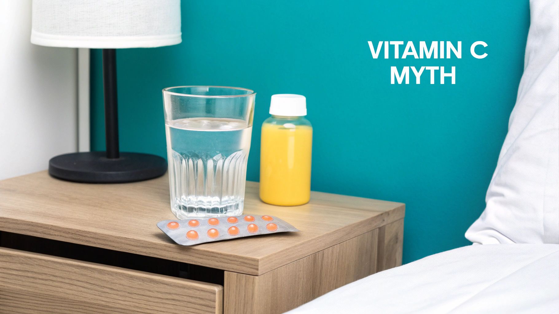 A person holding a glass of orange juice, looking tired and hungover.