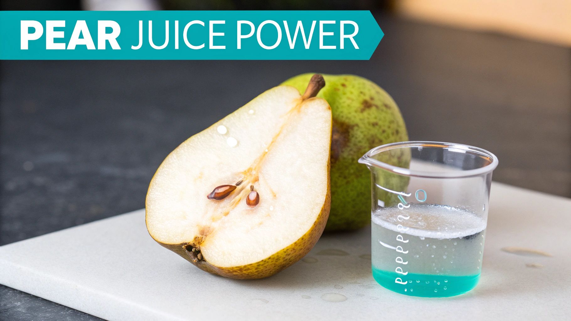 A glass of juice made from pear, lime, and coconut water, representing a powerful hangover-fighting blend.