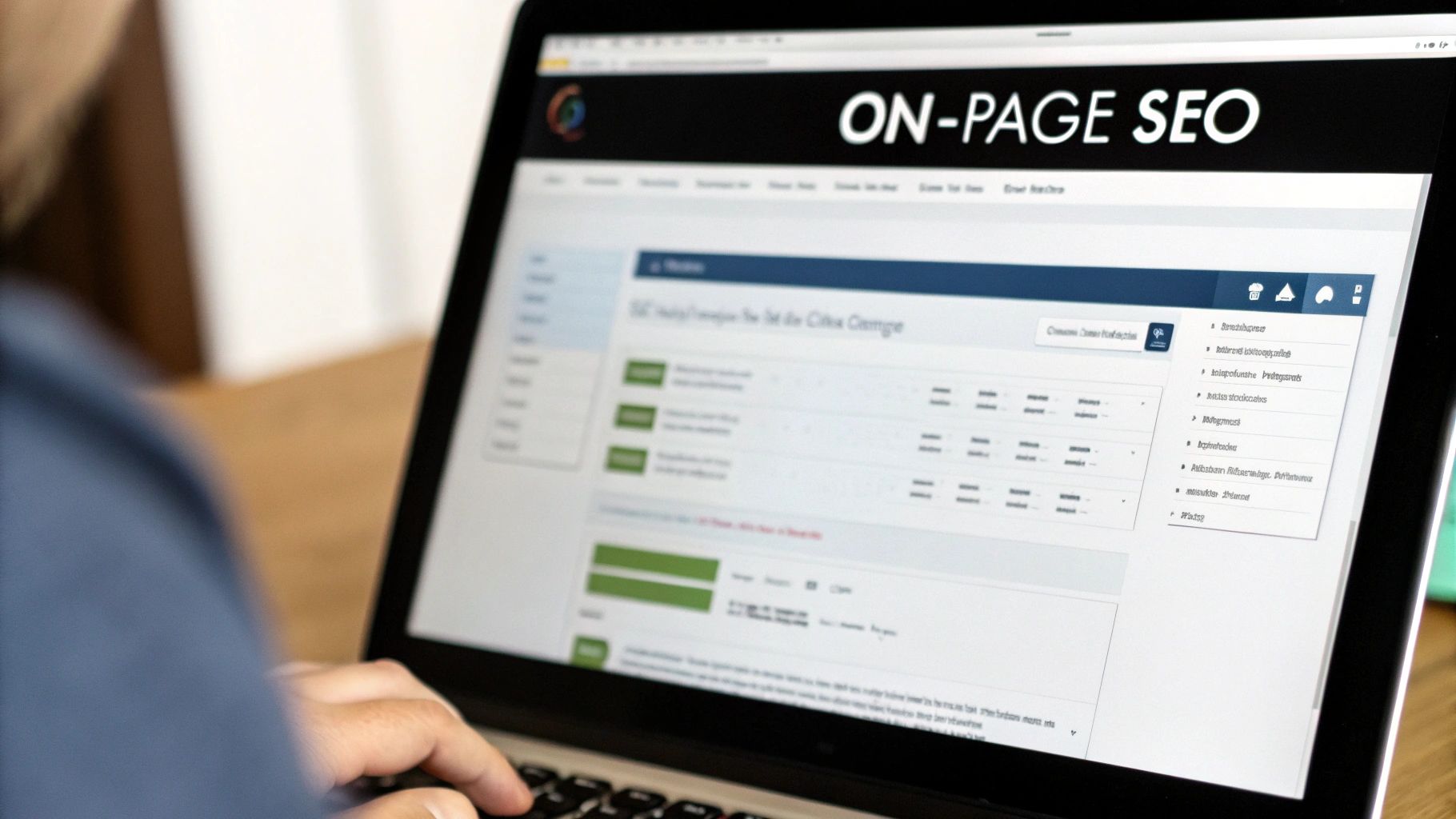 A person analysing charts and graphs on a laptop screen, representing SEO metrics and business growth.