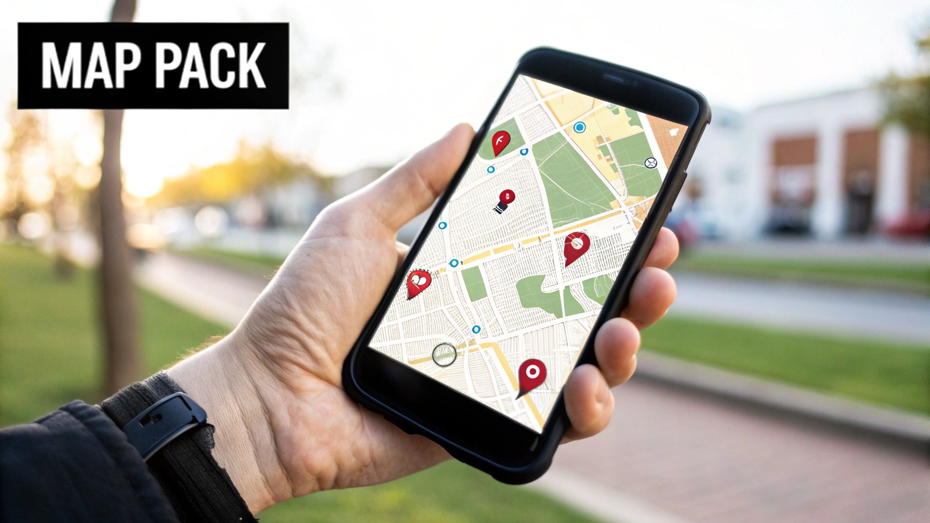 A Google Maps interface on a smartphone showing local electrician listings, highlighting the Map Pack.