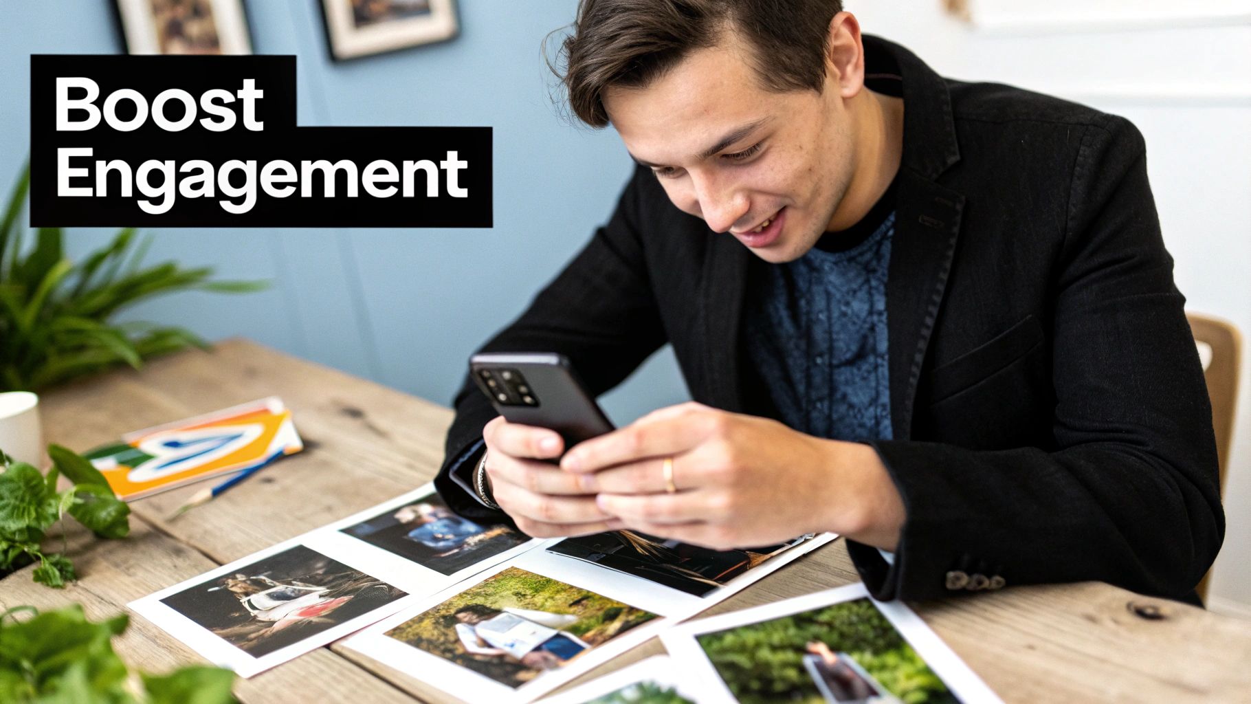 A person taking a photo of a storefront with a smartphone, representing the active management of a Google Business Profile