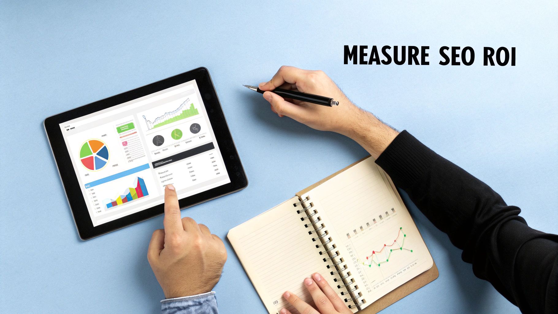 A digital dashboard showing various SEO metrics and graphs.