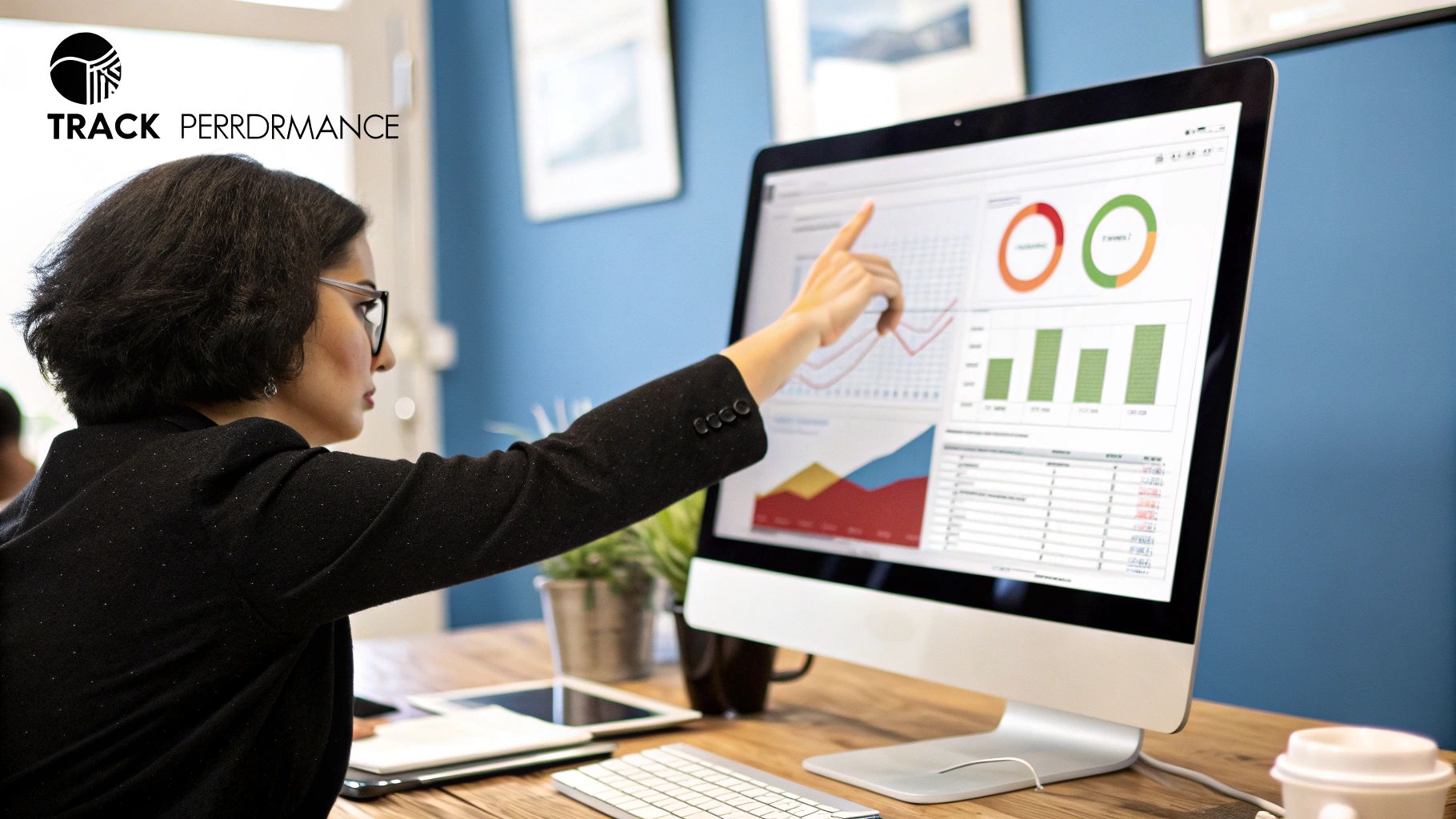 A digital dashboard showing key SEO metrics like organic traffic, conversion rates, and engagement.