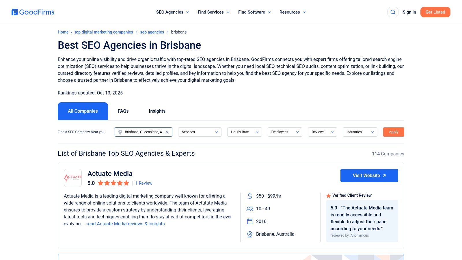 GoodFirms – Best SEO Agencies in Brisbane